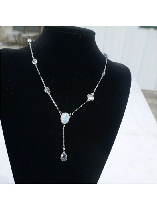 Ali Kahn Jewelry - Ali Kahn New York Y-drop Necklace Opaque Clear Crystals Silvertone 18 inch